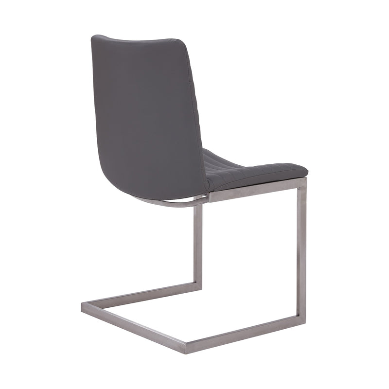 April Contemporary Dining Chair in Brushed Stainless Steel Finish and Gray Faux Leather - Set of 2 - Furniture City (CA)l