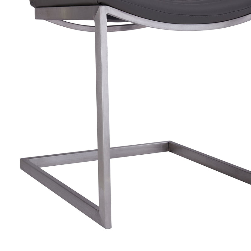 April Contemporary Dining Chair in Brushed Stainless Steel Finish and Gray Faux Leather - Set of 2 - Furniture City (CA)l