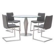 April Contemporary Dining Chair in Brushed Stainless Steel Finish and Gray Faux Leather - Set of 2 - Furniture City (CA)l