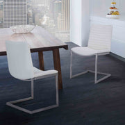 April Contemporary Dining Chair in Brushed Stainless Steel Finish and White Faux Leather - Set of 2 - Furniture City (CA)l