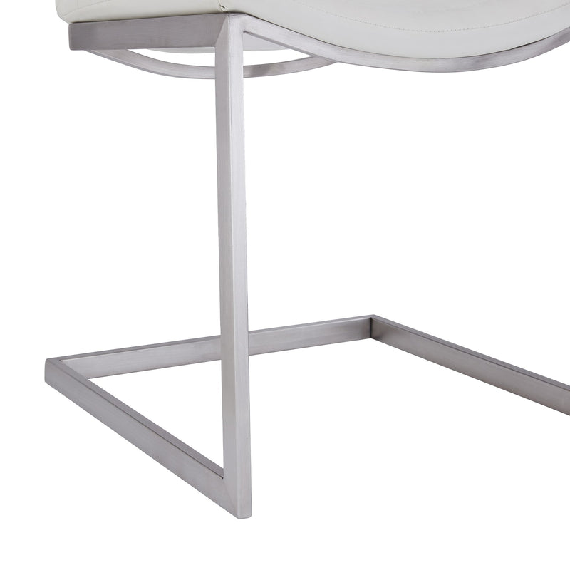 April Contemporary Dining Chair in Brushed Stainless Steel Finish and White Faux Leather - Set of 2 - Furniture City (CA)l
