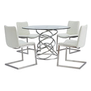 April Contemporary Dining Chair in Brushed Stainless Steel Finish and White Faux Leather - Set of 2 - Furniture City (CA)l
