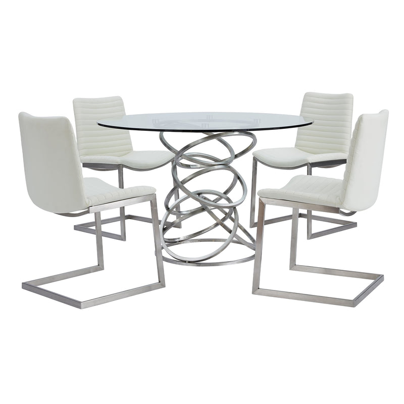 April Contemporary Dining Chair in Brushed Stainless Steel Finish and White Faux Leather - Set of 2 - Furniture City (CA)l