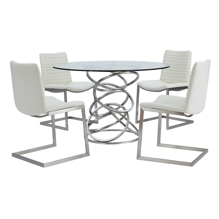 April Contemporary Dining Chair in Brushed Stainless Steel Finish and White Faux Leather - Set of 2