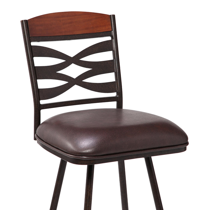 Arden Contemporary 30" Bar Height Barstool in Auburn Bay Finish with Brown Faux Leather and Sedona Wood Finish Back - Furniture City (CA)l