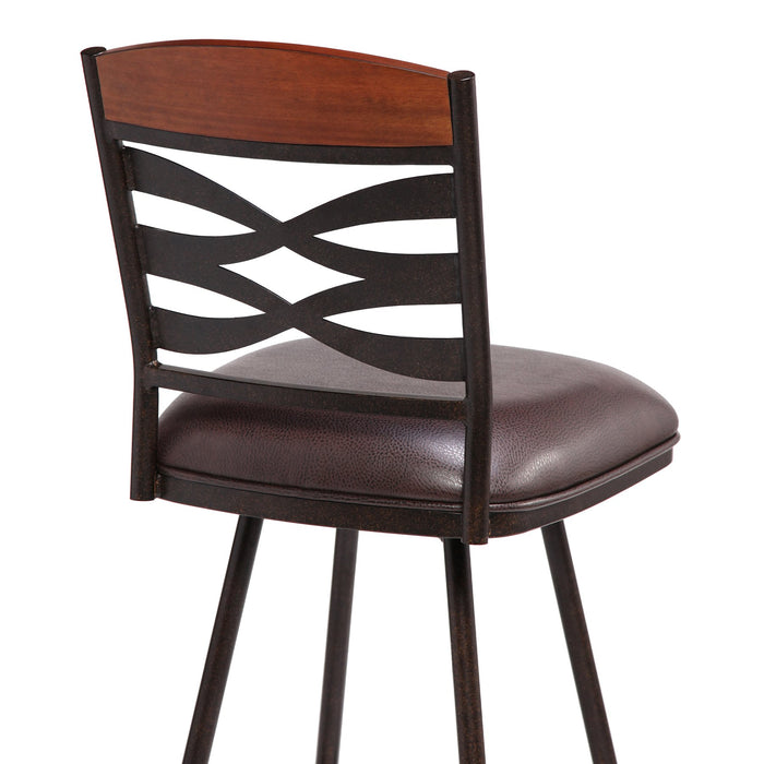 Arden Contemporary 30" Bar Height Barstool in Auburn Bay Finish with Brown Faux Leather and Sedona Wood Finish Back