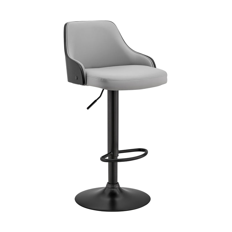 Asher Adjustable Gray Faux Leather and Black Finish Bar Stool - Furniture City (CA)l