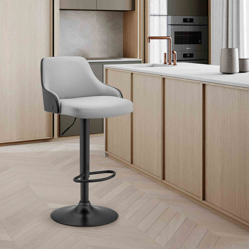 Asher Adjustable Gray Faux Leather and Black Finish Bar Stool - Furniture City (CA)l