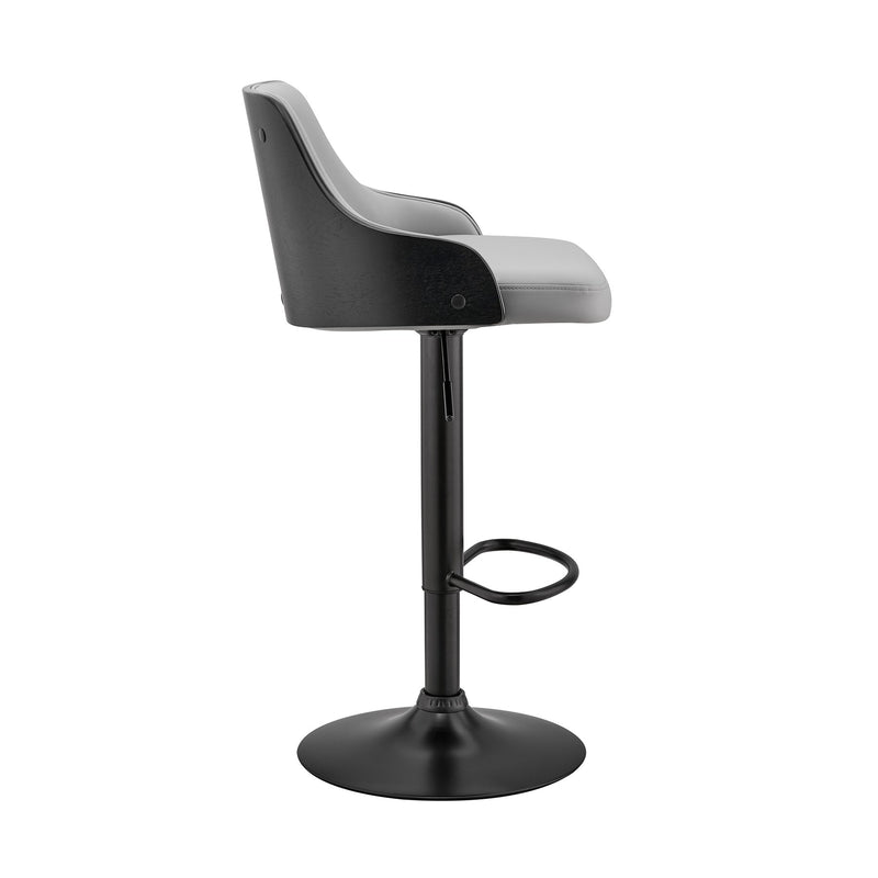 Asher Adjustable Gray Faux Leather and Black Finish Bar Stool - Furniture City (CA)l