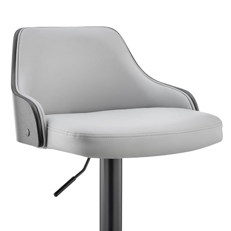 Asher Adjustable Gray Faux Leather and Black Finish Bar Stool - Furniture City (CA)l