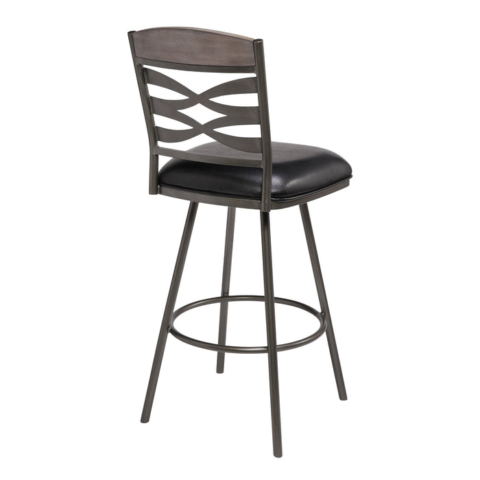 Arden Mid-Century 26" Counter Height Barstool in Mineral Finish with Black Faux Leather and Gray Walnut Wood Finish Back