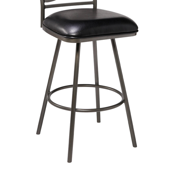 Arden Mid-Century 26" Counter Height Barstool in Mineral Finish with Black Faux Leather and Gray Walnut Wood Finish Back