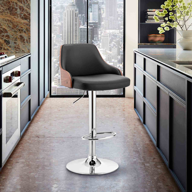 Asher Adjustable Black Faux Leather and Chrome Finish Bar Stool - Furniture City (CA)l