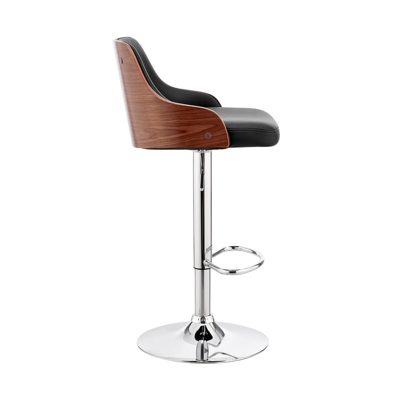 Asher Adjustable Black Faux Leather and Chrome Finish Bar Stool - Furniture City (CA)l