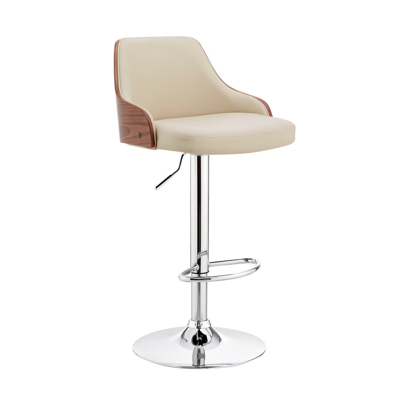Asher Adjustable Cream Faux Leather and Chrome Finish Bar Stool - Furniture City (CA)l