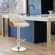 Asher Adjustable Cream Faux Leather and Chrome Finish Bar Stool - Furniture City (CA)l