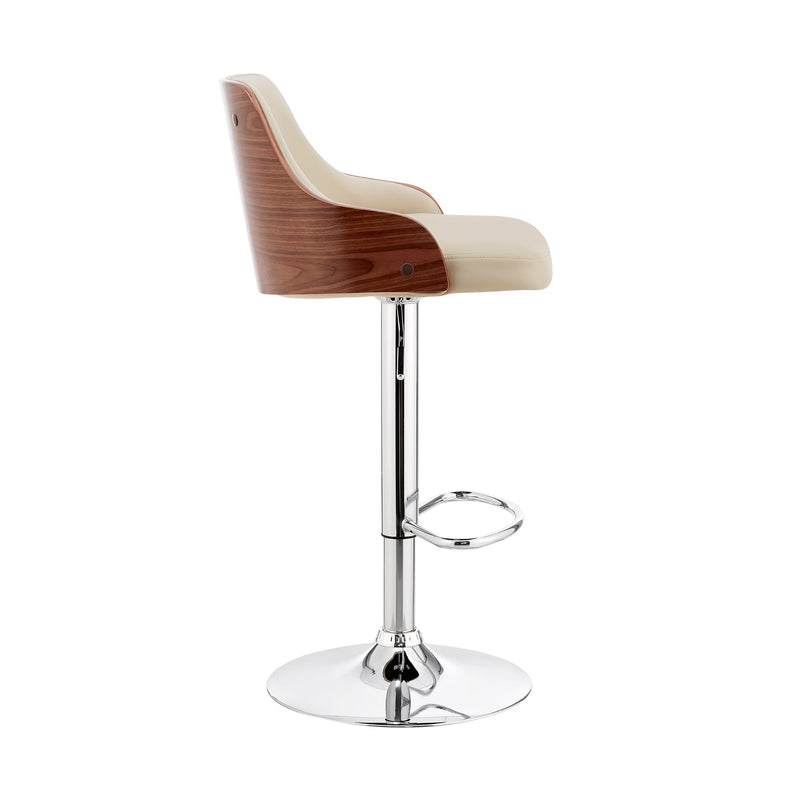 Asher Adjustable Cream Faux Leather and Chrome Finish Bar Stool - Furniture City (CA)l