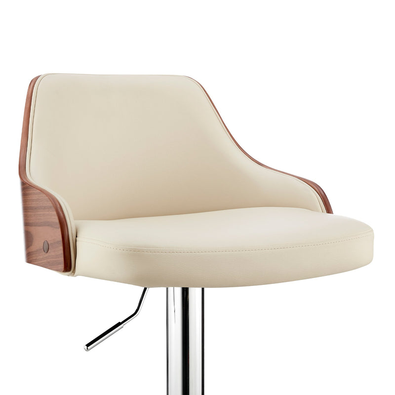 Asher Adjustable Cream Faux Leather and Chrome Finish Bar Stool - Furniture City (CA)l