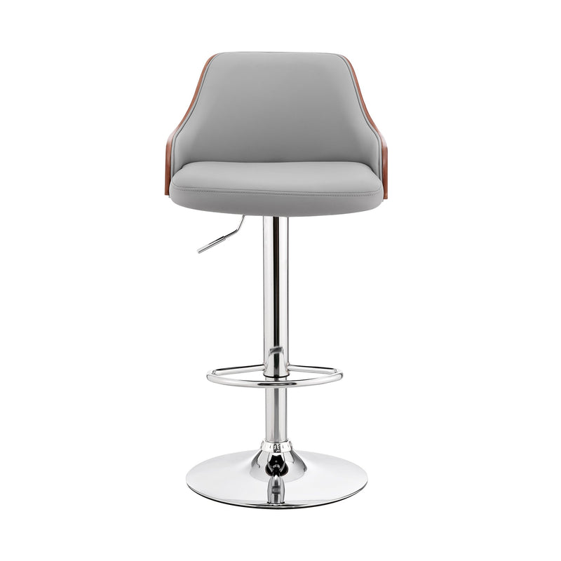 Asher Adjustable Gray Faux Leather and Chrome Finish Bar Stool - Furniture City (CA)l