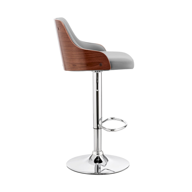 Asher Adjustable Gray Faux Leather and Chrome Finish Bar Stool - Furniture City (CA)l