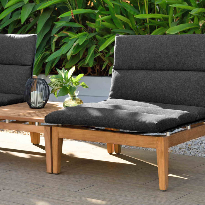 Arno Outdoor Modular Teak Wood Lounge Chair with Charcoal Olefin