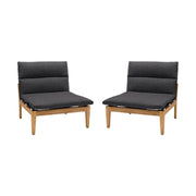Arno Outdoor Modular Teak Wood Lounge Chair with Charcoal Olefin - Set of 2 - Furniture City (CA)l