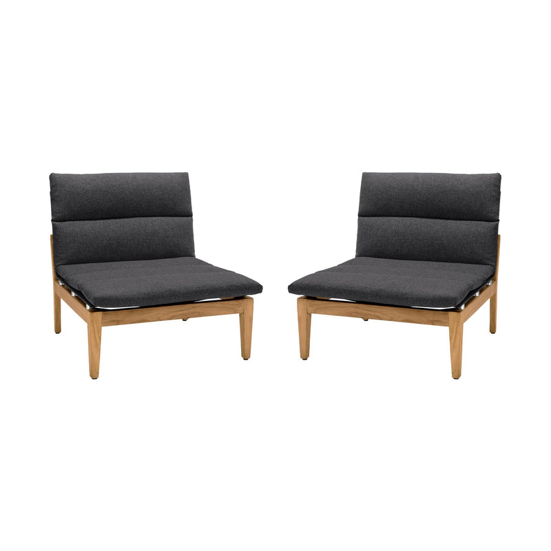 Arno Outdoor Modular Teak Wood Lounge Chair with Charcoal Olefin - Set of 2 - Furniture City (CA)l