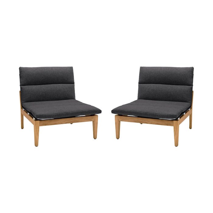 Arno Outdoor Modular Teak Wood Lounge Chair with Charcoal Olefin - Set of 2