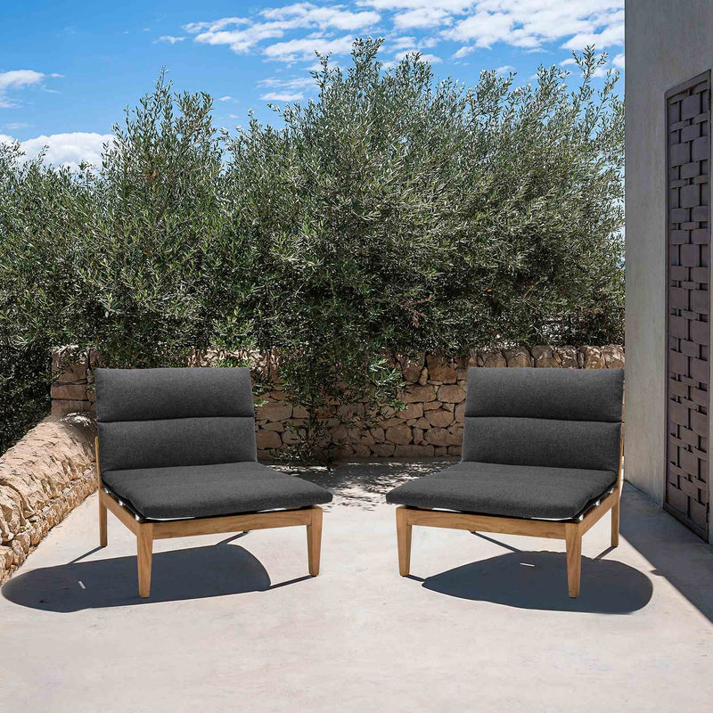 Arno Outdoor Modular Teak Wood Lounge Chair with Charcoal Olefin - Set of 2 - Furniture City (CA)l