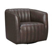 Aries Espresso Genuine Leather Swivel Barrel Chair - Furniture City (CA)l
