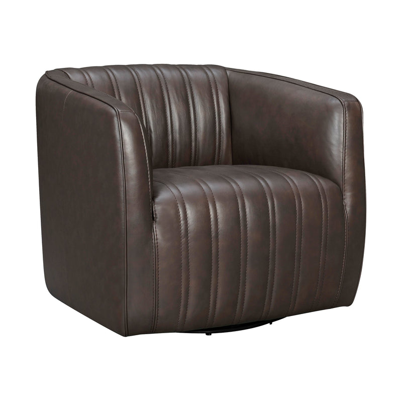 Aries Espresso Genuine Leather Swivel Barrel Chair - Furniture City (CA)l