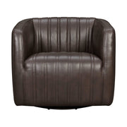 Aries Espresso Genuine Leather Swivel Barrel Chair - Furniture City (CA)l