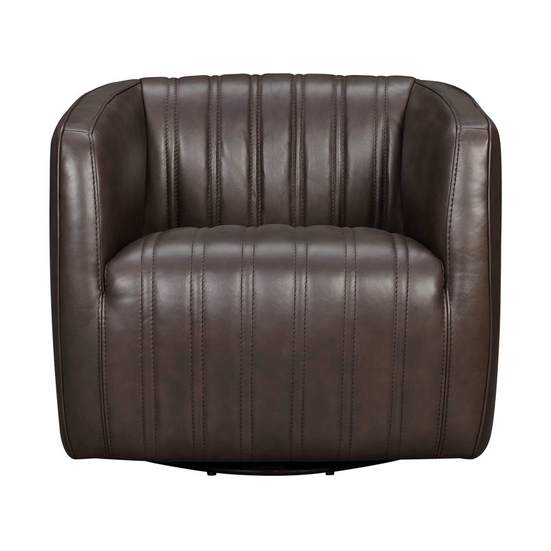 Aries Espresso Genuine Leather Swivel Barrel Chair - Furniture City (CA)l