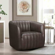 Aries Espresso Genuine Leather Swivel Barrel Chair - Furniture City (CA)l