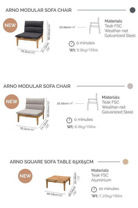 Arno Outdoor Modular Teak Wood Lounge Chair with Beige Olefin