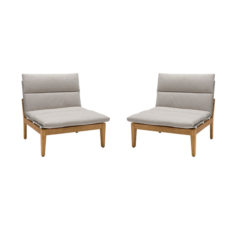 Arno Outdoor Modular Teak Wood Lounge Chair with Beige Olefin - Set of 2 - Furniture City (CA)l