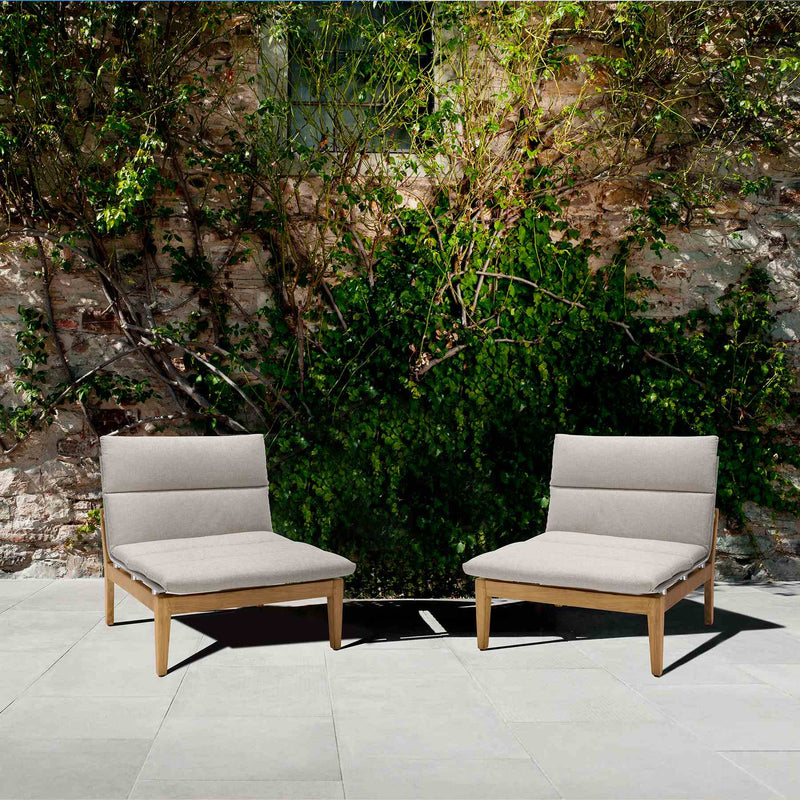Arno Outdoor Modular Teak Wood Lounge Chair with Beige Olefin - Set of 2 - Furniture City (CA)l