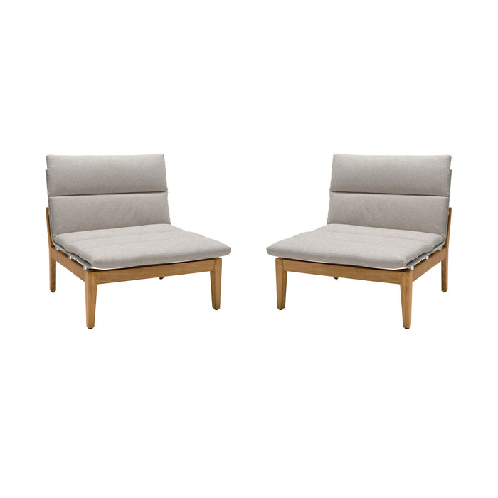 Arno Outdoor Modular Teak Wood Lounge Chair with Beige Olefin - Set of 2