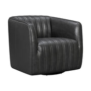 Aries Pewter Genuine Leather Swivel Barrel Chair - Furniture City (CA)l