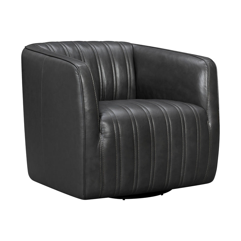 Aries Pewter Genuine Leather Swivel Barrel Chair - Furniture City (CA)l
