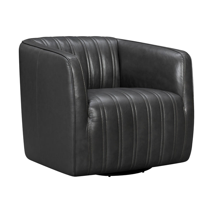 Aries Pewter Genuine Leather Swivel Barrel Chair