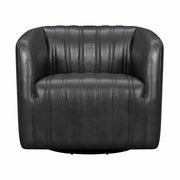 Aries Pewter Genuine Leather Swivel Barrel Chair - Furniture City (CA)l