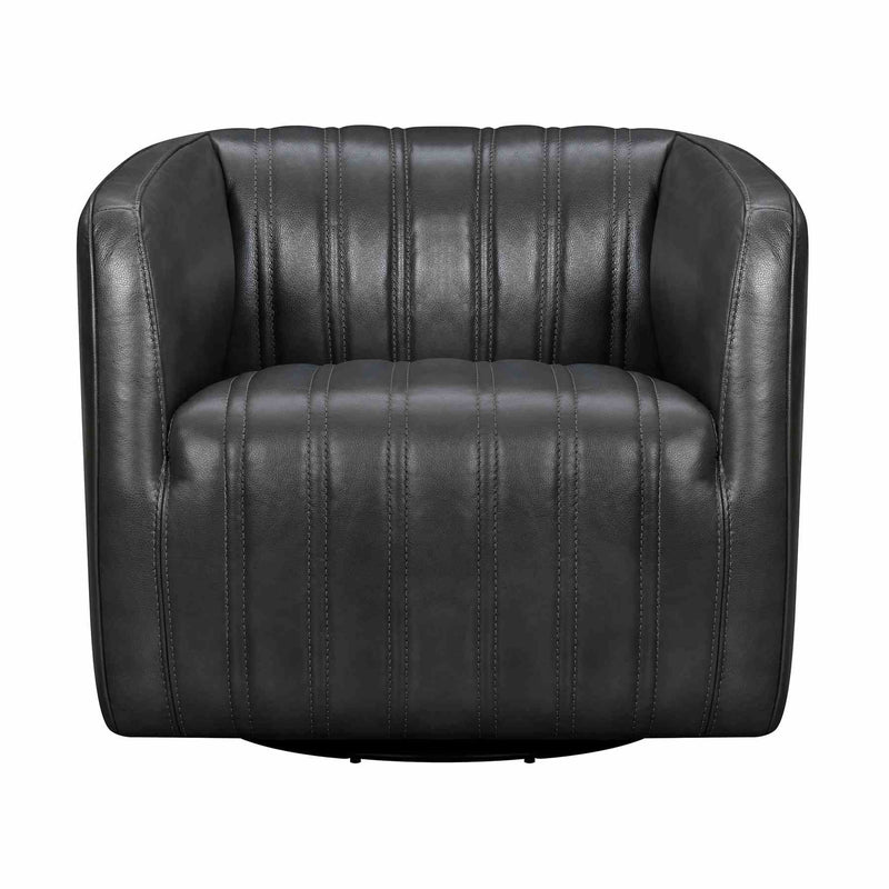 Aries Pewter Genuine Leather Swivel Barrel Chair - Furniture City (CA)l