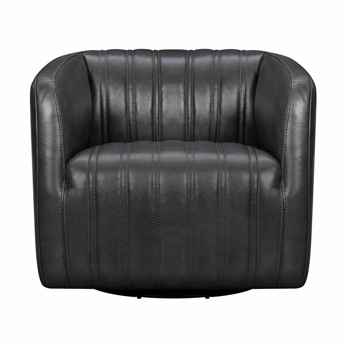 Aries Pewter Genuine Leather Swivel Barrel Chair