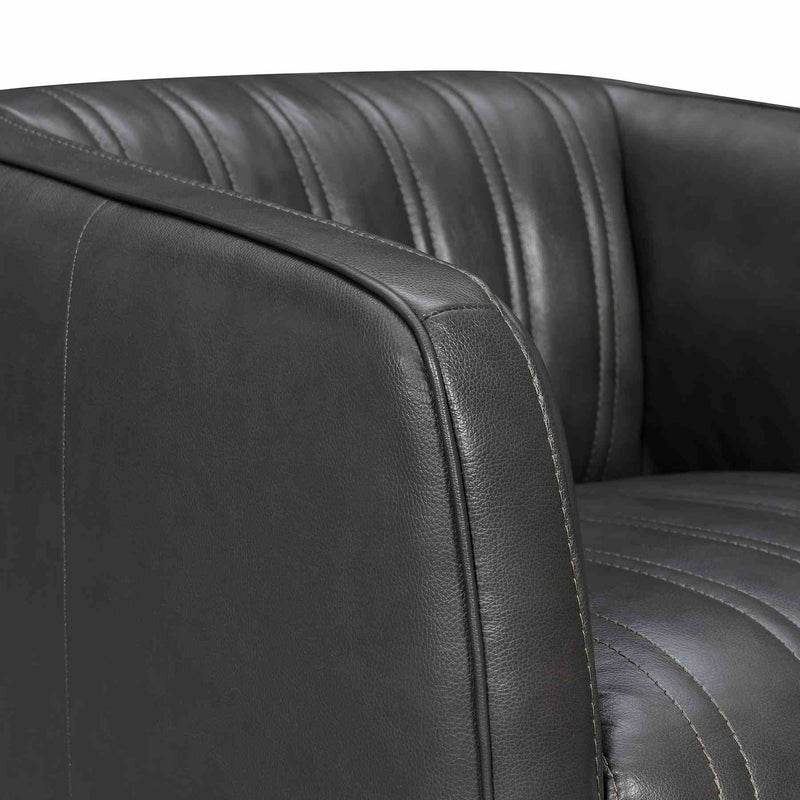 Aries Pewter Genuine Leather Swivel Barrel Chair - Furniture City (CA)l