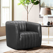 Aries Pewter Genuine Leather Swivel Barrel Chair - Furniture City (CA)l