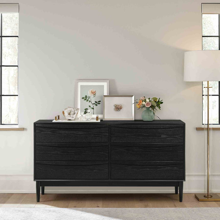 Artemio 6 Drawer Wood Dresser in Black Finish