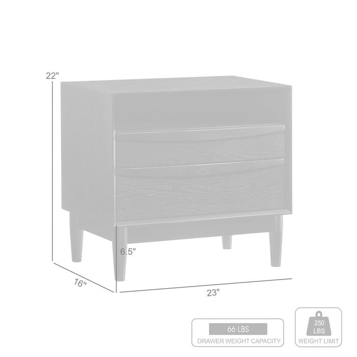 Artemio 2 Drawer Wood Nightstand with Shelf in Black Finish