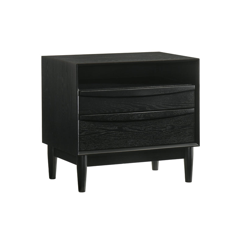 Artemio 2 Drawer Wood Nightstand with Shelf in Black Finish - Furniture City (CA)l