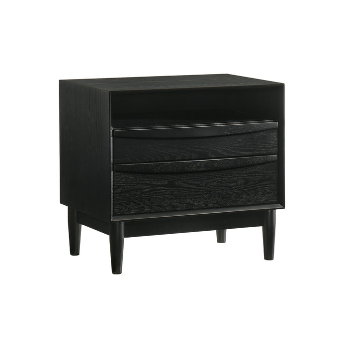 Artemio 2 Drawer Wood Nightstand with Shelf in Black Finish